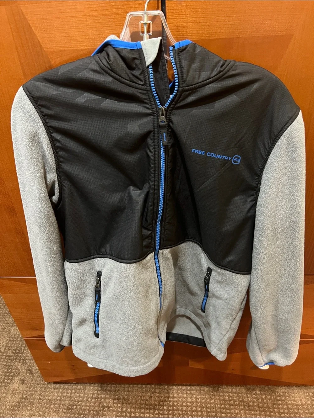 Free Country Gray & Black Fleece Zip Hoodie with Blue Trim